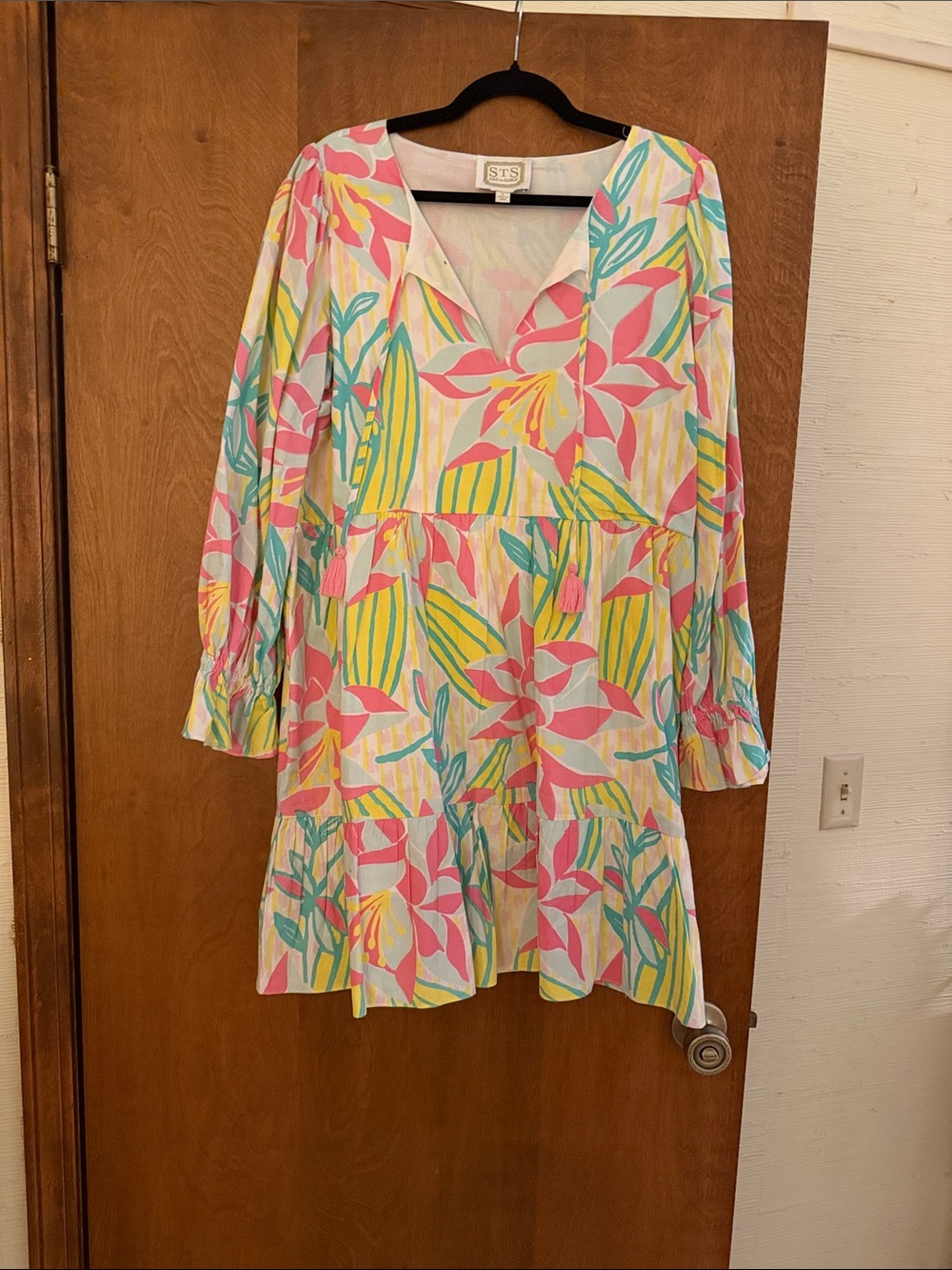 STS Blue Tropical Floral Tiered Tunic in Pink, Yellow & Teal